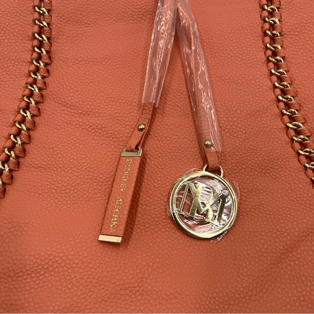 Badgley Mischka Coral Vegan Leather‎ Decorative Chain Tote Bag BMH-015 NEW
